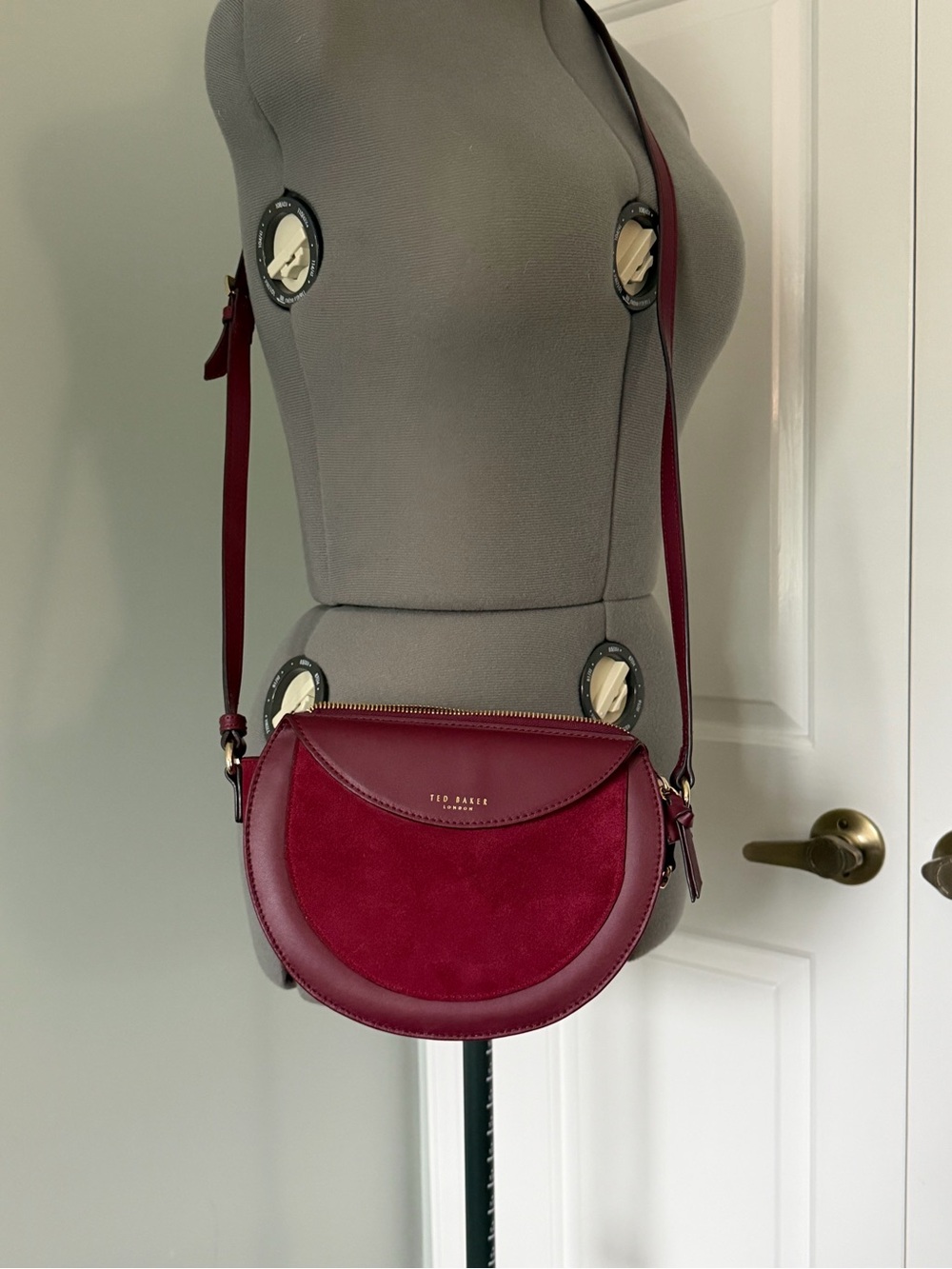 Ted Baker Burgundy Suede and Leather Crescent Crossbody
